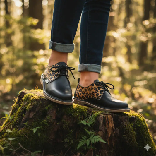 Black & Leopard Print Ladies Vellie Shoes | Black & Leopard Print