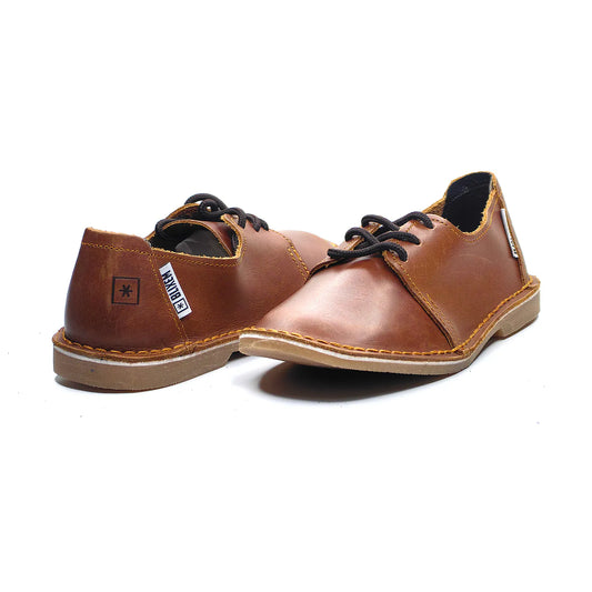 Pair of brown leather shoes on a white background
