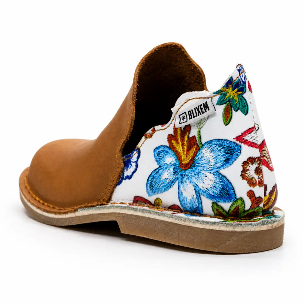 Slip In Vellies | Tan & Floral