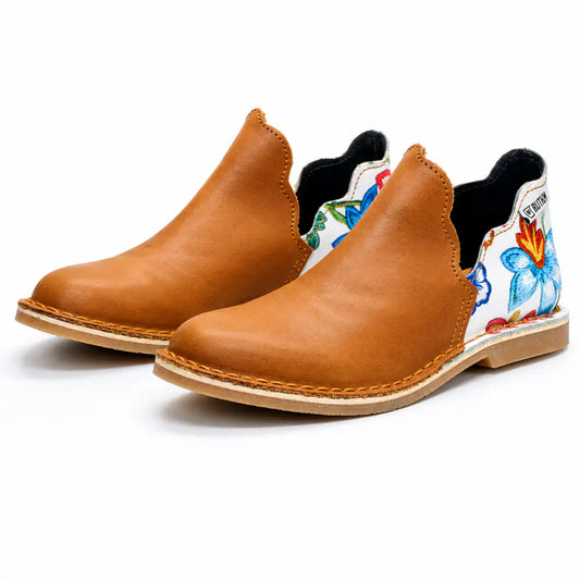 Slip In Vellies | Tan & Floral