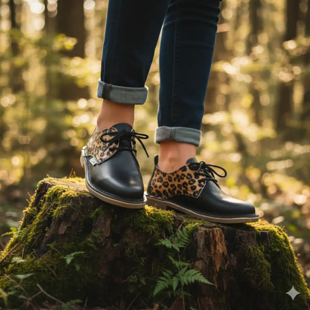 Black & Leopard Print Ladies Vellie Shoes | Black & Leopard Print