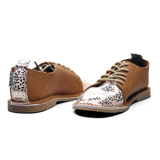 Golden Rosie Leo Ladies Vellies | Rose Gold Leopard Print & Tan