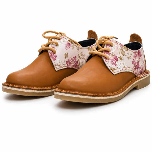 Veld Blommetjie Vellie | Tan & Rose Floral Print