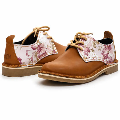 Veld Blommetjie Vellie | Tan & Rose Floral Print
