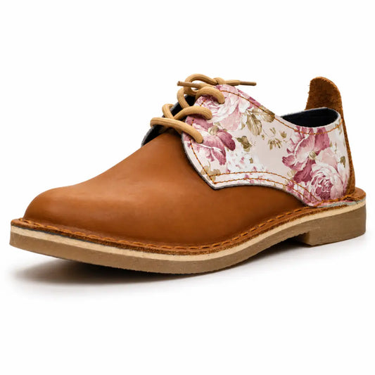 Veld Blommetjie Vellie | Tan & Rose Floral Print