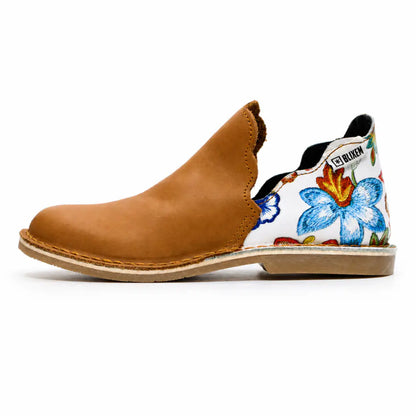 Slip In Vellies | Tan & Floral