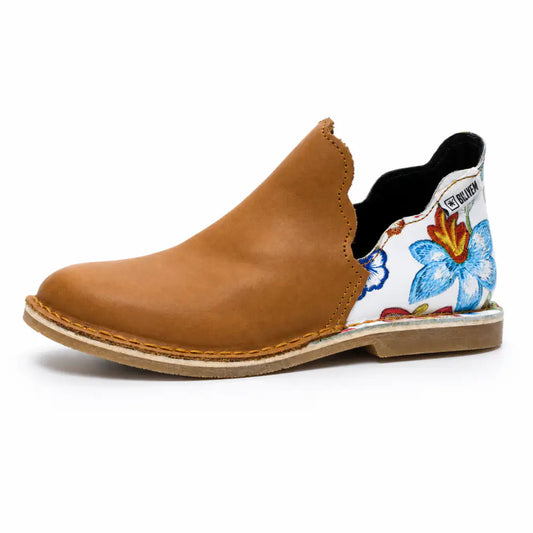Slip In Vellies | Tan & Floral